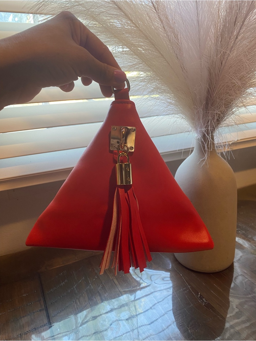 Red Pyramid Tassel Wristlet Bag